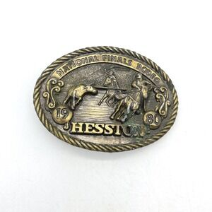 Vintage 1980 Hesston National Finals Rodeo Belt Buckle NFR Steer Wrestling Brass